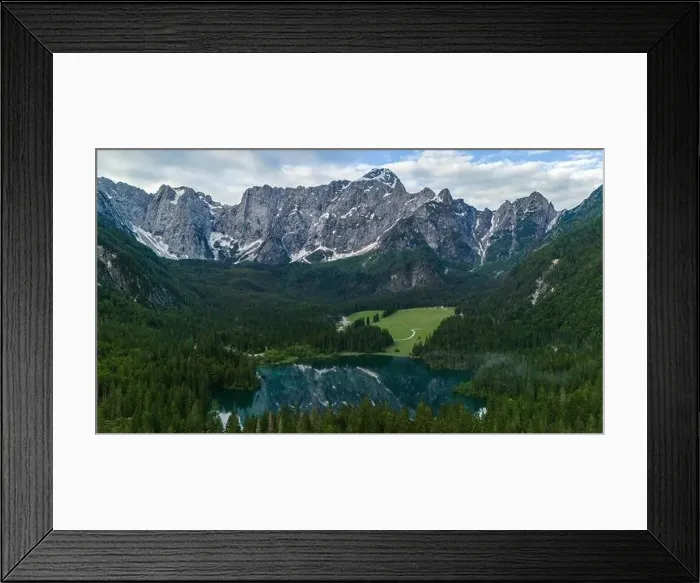 Framed Print : Bird's Eye View of Stunning Fusine Lake, Italy Framed Print : Bird's Eye View of Stunning Fusine Lake, Italy