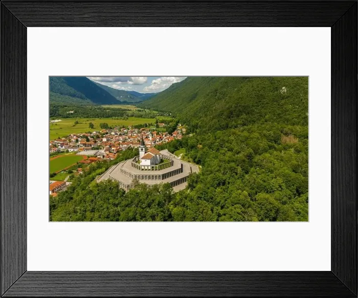 Framed Print : Drone Shot Capturing The Italian Charnel House in Kobarid, Slovenia Framed Print : Drone Shot Capturing The Italian Charnel House in Kobarid, Slovenia