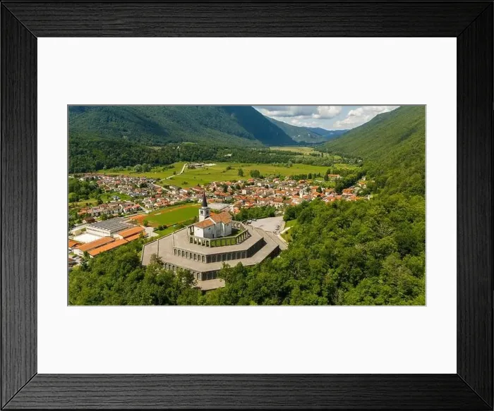 Framed Print : Scenic Aerial View of The Italian Charnel House in Kobarid, Slovenia Framed Print : Scenic Aerial View of The Italian Charnel House in Kobarid, Slovenia