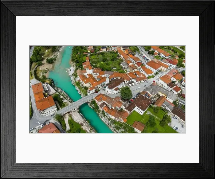 Framed Print : Kal na Soci Townscape in Slovenia Captured by Drone on a Sunny Day Framed Print : Kal na Soci Townscape in Slovenia Captured by Drone on a Sunny Day