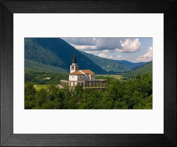 Framed Print : Majestic Aerial Drone View of The Italian Charnel House in Kobarid, Slovenia Framed Print : Majestic Aerial Drone View of The Italian Charnel House in Kobarid, Slovenia