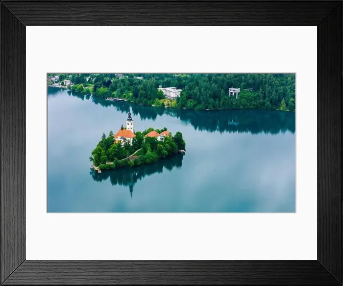 Framed Print : Scenic Drone Image of Bled Lake Church in Fog Framed Print : Scenic Drone Image of Bled Lake Church in Fog
