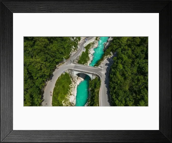 Framed Print : Aerial Perspective: Napoleon Bridge Spanning Turquoise Soca River, Slovenia Framed Print : Aerial Perspective: Napoleon Bridge Spanning Turquoise Soca River, Slovenia