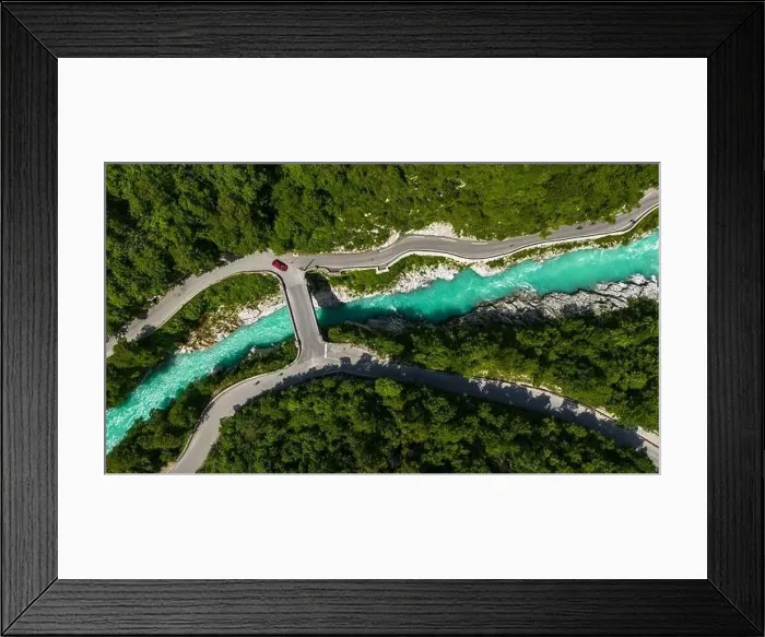 Framed Print : Scenic Aerial Shot of Napoleon Bridge Across Turquoise Waters of Soca River, Slovenia Framed Print : Scenic Aerial Shot of Napoleon Bridge Across Turquoise Waters of Soca River, Slovenia