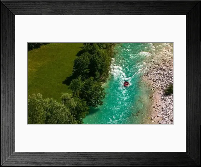 Framed Print : Drone Perspective of the Soca River Flowing Through Mountains in Bovec Framed Print : Drone Perspective of the Soca River Flowing Through Mountains in Bovec