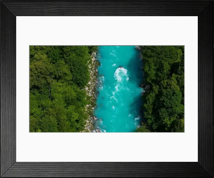 Framed Print : Scenic Summer Aerial Drone View of Soca River in Slovenia Framed Print : Scenic Summer Aerial Drone View of Soca River in Slovenia
