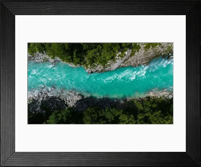 Framed Print : Breathtaking Aerial Drone Shot of Soca River in Slovenia at Summer Framed Print : Breathtaking Aerial Drone Shot of Soca River in Slovenia at Summer