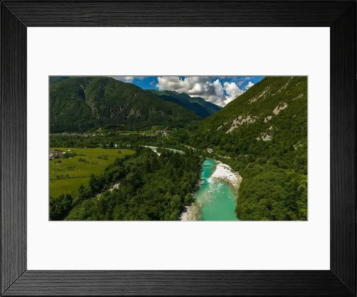 Framed Print : Breathtaking Aerial View of Soca River and Mountains in Slovenia's Bovec Framed Print : Breathtaking Aerial View of Soca River and Mountains in Slovenia's Bovec