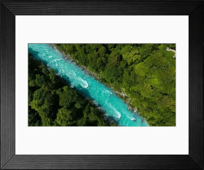 Framed Print : Aerial Perspective of Soca River Flowing Through Slovenia in Summer Framed Print : Aerial Perspective of Soca River Flowing Through Slovenia in Summer