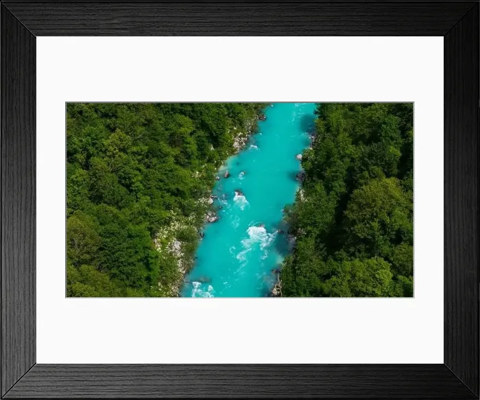 Framed Print : Spectacular Aerial Drone View of Soca River, Slovenia, in Summer Framed Print : Spectacular Aerial Drone View of Soca River, Slovenia, in Summer