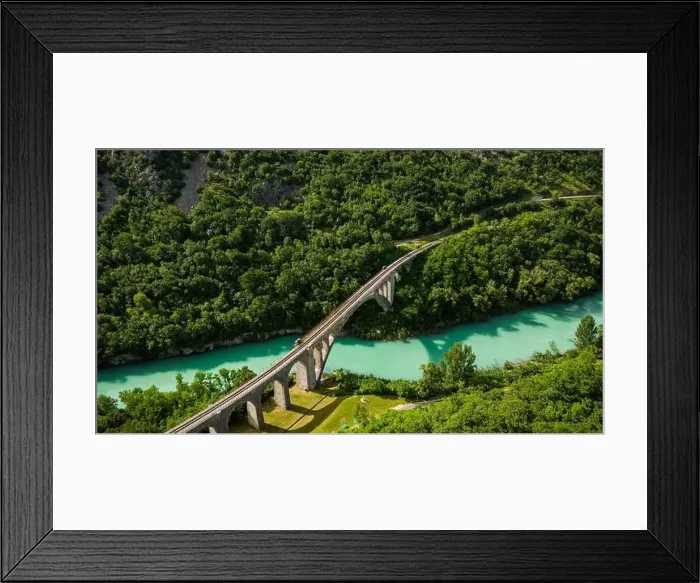 Framed Print : Aerial Perspective: Solkan Rail Stone Bridge Over River Soca, Slovenia