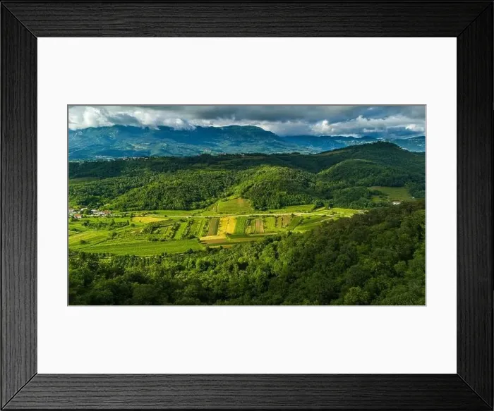 Framed Print : Aerial Drone View of Green Rolling Hills and Vineyards in Vipava Valley Framed Print : Aerial Drone View of Green Rolling Hills and Vineyards in Vipava Valley