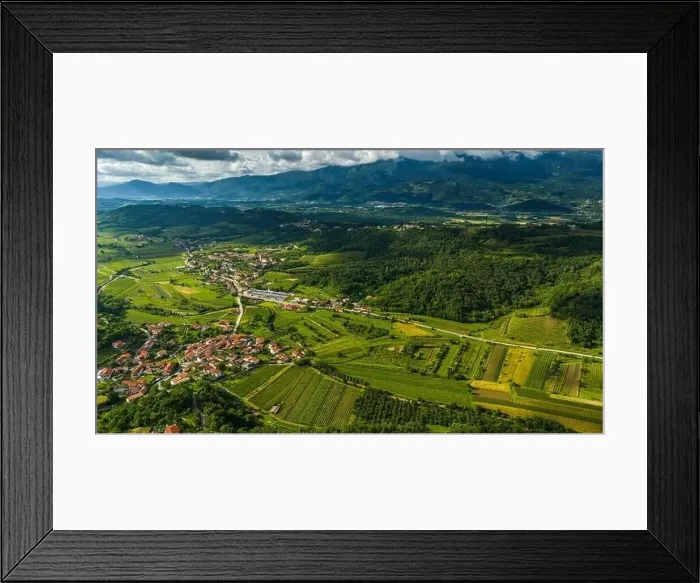 Framed Print : Summer in Vipava Valley: Green Hills and Vineyards from Above Framed Print : Summer in Vipava Valley: Green Hills and Vineyards from Above