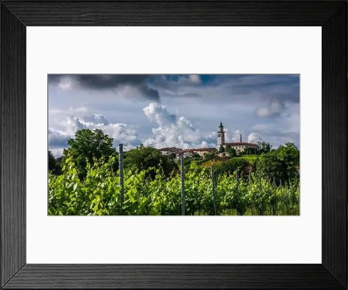 Framed Print : Aerial View of Picturesque Town and Vineyards in Vipava Valley Framed Print : Aerial View of Picturesque Town and Vineyards in Vipava Valley
