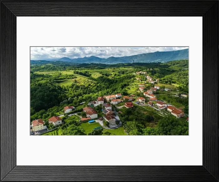 Framed Print : Vipava Valley Townscape and Vineyards from a Drone Perspective Framed Print : Vipava Valley Townscape and Vineyards from a Drone Perspective