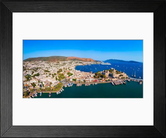 Framed Print : Bodrum city beach and marina aerial panoramic view. Bodrum is a city in Mugla Province, Turkey Framed Print : Bodrum city beach and marina aerial panoramic view. Bodrum is a city in Mugla Province, Turkey