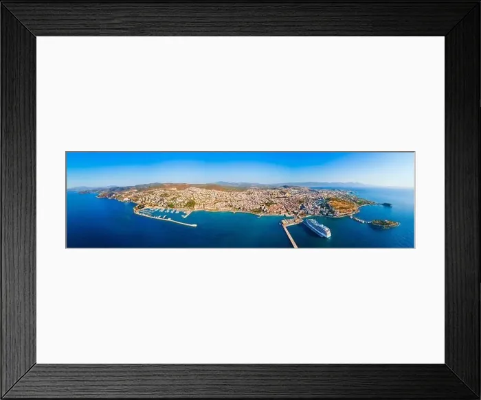 Framed Print : Kusadasi city aerial panoramic view. Kusadasi is located in Aydin Province, Turkey Framed Print : Kusadasi city aerial panoramic view. Kusadasi is located in Aydin Province, Turkey
