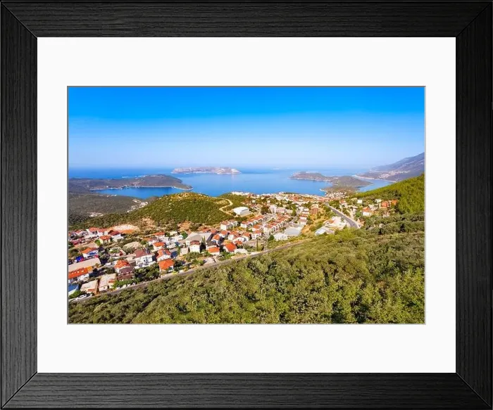 Framed Print : Kas city aerial panoramic view. Kas or Kash is a small seaside resort town in Antalya Province in Turkey Framed Print : Kas city aerial panoramic view. Kas or Kash is a small seaside resort town in Antalya Province in Turkey