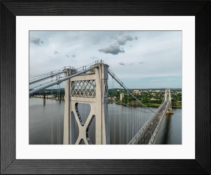 Framed Print : Close-up aerial photo of the Franklin Delano Roosevelt Mid-Hudson Bridge over the Hudson River, Poughkeepsie NY
