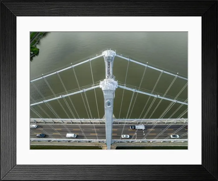 Framed Print : Close-up aerial photo of the Franklin Delano Roosevelt Mid-Hudson Bridge over the Hudson River, Poughkeepsie NY