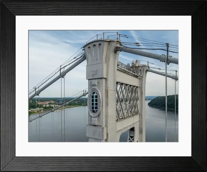 Framed Print : Close-up aerial photo of the Franklin Delano Roosevelt Mid-Hudson Bridge over the Hudson River, Poughkeepsie NY Framed Print : Close-up aerial photo of the Franklin Delano Roosevelt Mid-Hudson Bridge over the Hudson River, Poughkeepsie NY
