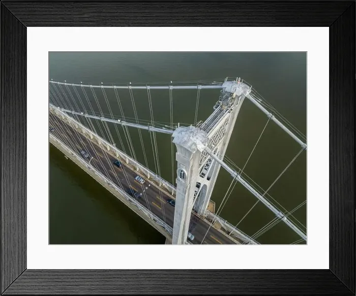 Framed Print : Close-up aerial photo of the Franklin Delano Roosevelt Mid-Hudson Bridge over the Hudson River, Poughkeepsie NY Framed Print : Close-up aerial photo of the Franklin Delano Roosevelt Mid-Hudson Bridge over the Hudson River, Poughkeepsie NY
