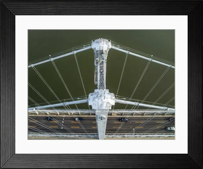 Framed Print : Close-up aerial photo of the Franklin Delano Roosevelt Mid-Hudson Bridge over the Hudson River, Poughkeepsie NY