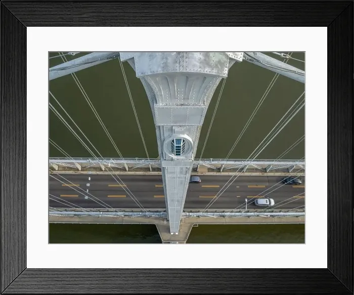 Framed Print : Close-up aerial photo of the Franklin Delano Roosevelt Mid-Hudson Bridge over the Hudson River, Poughkeepsie NY Framed Print : Close-up aerial photo of the Franklin Delano Roosevelt Mid-Hudson Bridge over the Hudson River, Poughkeepsie NY