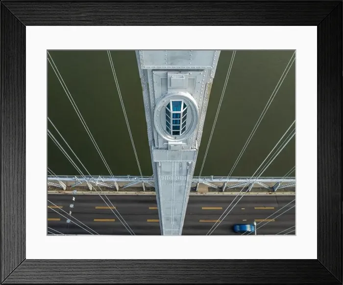 Framed Print : Close-up aerial photo of the Franklin Delano Roosevelt Mid-Hudson Bridge over the Hudson River, Poughkeepsie NY Framed Print : Close-up aerial photo of the Franklin Delano Roosevelt Mid-Hudson Bridge over the Hudson River, Poughkeepsie NY