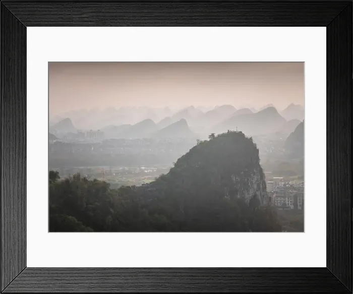 Framed Print : Drone Sunset View of Guilin, Li River and Karst mountains, Guilin city, Guangxi, province, China Framed Print : Drone Sunset View of Guilin, Li River and Karst mountains, Guilin city, Guangxi, province, China