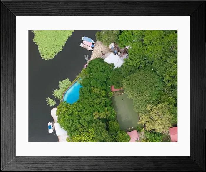 Framed Print : Blue pool in tropical coast aerial above top view Framed Print : Blue pool in tropical coast aerial above top view