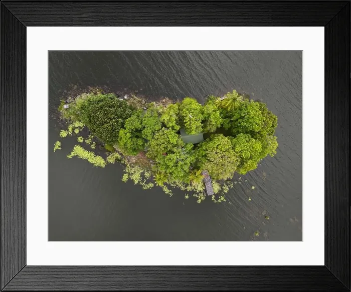 Framed Print : Small green tropical island above top drone view Framed Print : Small green tropical island above top drone view