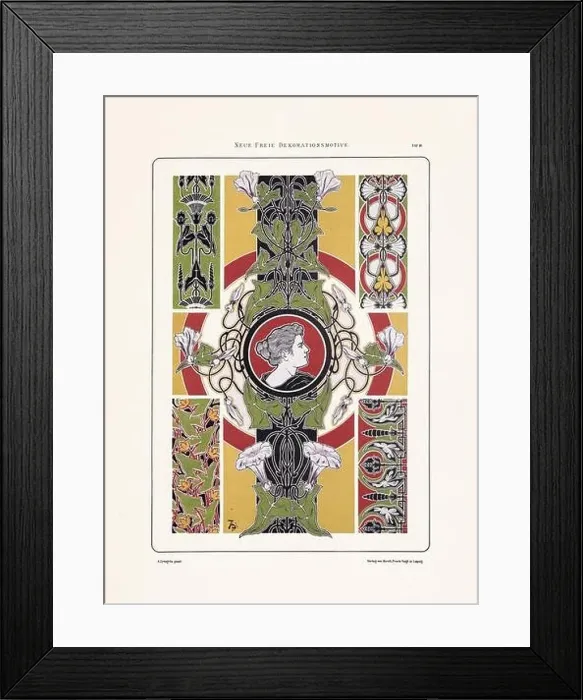 Framed Print : Vintage floral design in Art Nouveau style. Illustration from a German book from the 1800s Framed Print : Vintage floral design in Art Nouveau style. Illustration from a German book from the 1800s