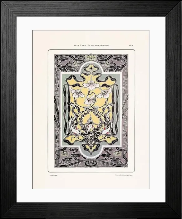 Framed Print : Vintage floral design in Art Nouveau style. Illustration from a German book from the 1800s Framed Print : Vintage floral design in Art Nouveau style. Illustration from a German book from the 1800s