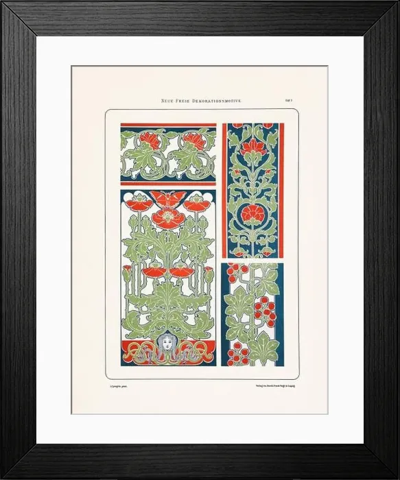 Framed Print : Vintage floral design in Art Nouveau style. Illustration from a German book from the 1800s Framed Print : Vintage floral design in Art Nouveau style. Illustration from a German book from the 1800s