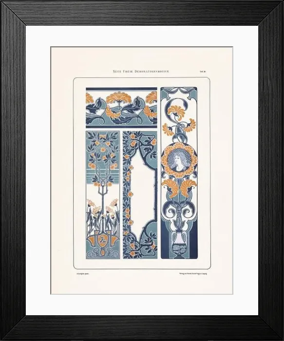 Framed Print : Vintage floral design in Art Nouveau style. Illustration from a German book from the 1800s Framed Print : Vintage floral design in Art Nouveau style. Illustration from a German book from the 1800s