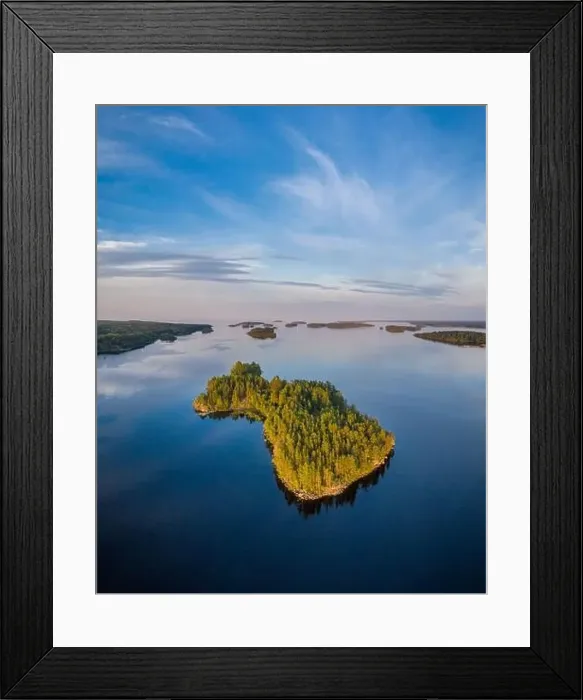 Framed Print : Lake Ladoga on Summer Evening. Islands of Lekhmalakhti Bay. Russia. Aerial View Framed Print : Lake Ladoga on Summer Evening. Islands of Lekhmalakhti Bay. Russia. Aerial View