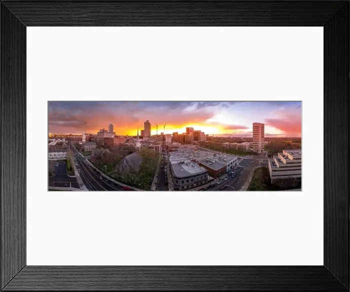 Framed Print : Aerial view of New Brunswick business downtown in New Jersey with stunning colorful sunset sky Framed Print : Aerial view of New Brunswick business downtown in New Jersey with stunning colorful sunset sky