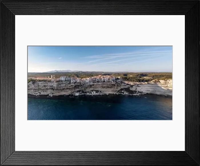 Framed Print : Aerial drone Bonifacio Corsica France cliff side historic town Framed Print : Aerial drone Bonifacio Corsica France cliff side historic town