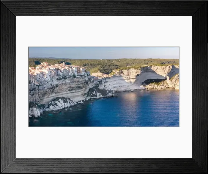 Framed Print : Aerial drone Bonifacio Corsica France cliff side historic town