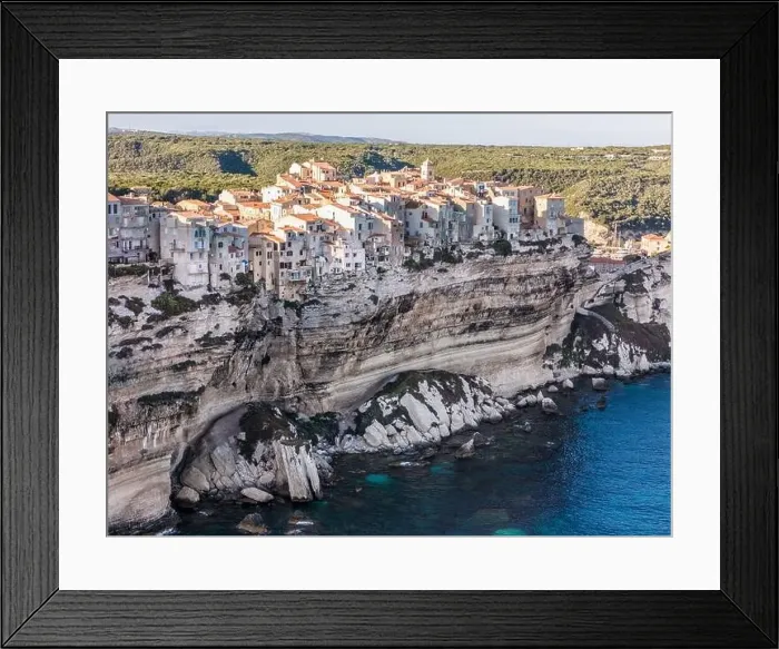 Framed Print : Aerial drone Bonifacio Corsica France cliff side historic town Framed Print : Aerial drone Bonifacio Corsica France cliff side historic town