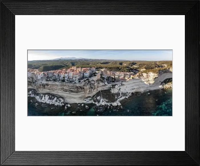 Framed Print : Aerial drone Bonifacio Corsica France cliff side historic town