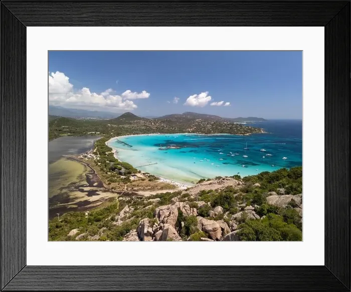 Framed Print : Plage de Santa Giulia beach and coastline Corsica France aerial perspective Framed Print : Plage de Santa Giulia beach and coastline Corsica France aerial perspective