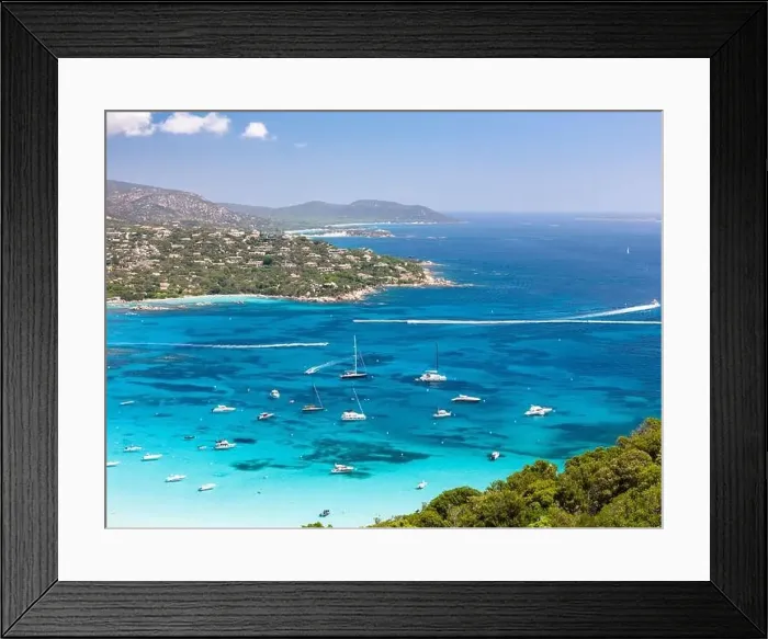 Framed Print : Plage de Santa Giulia beach and coastline Corsica France aerial perspective