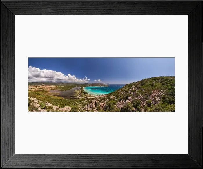 Framed Print : Plage de Santa Giulia beach and coastline Corsica France aerial perspective Framed Print : Plage de Santa Giulia beach and coastline Corsica France aerial perspective