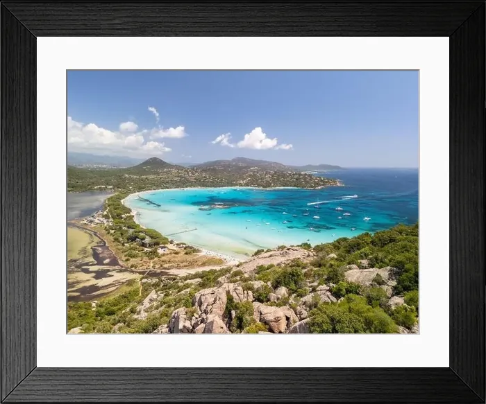 Framed Print : Plage de Santa Giulia beach and coastline Corsica France aerial perspective Framed Print : Plage de Santa Giulia beach and coastline Corsica France aerial perspective