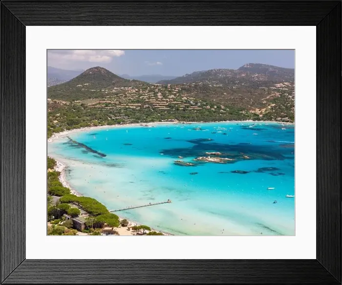 Framed Print : Plage de Santa Giulia beach and coastline Corsica France aerial perspective Framed Print : Plage de Santa Giulia beach and coastline Corsica France aerial perspective