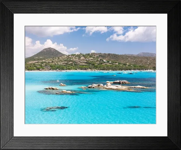 Framed Print : Plage de Santa Giulia beach and coastline Corsica France aerial perspective Framed Print : Plage de Santa Giulia beach and coastline Corsica France aerial perspective
