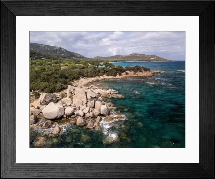 Framed Print : Da Mare By Sea Lounge in Porto-Vecchio and surrounding beach aerial view, Corsica France Framed Print : Da Mare By Sea Lounge in Porto-Vecchio and surrounding beach aerial view, Corsica France