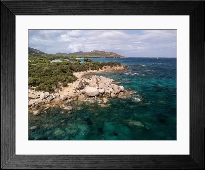 Framed Print : Da Mare By Sea Lounge in Porto-Vecchio and surrounding beach aerial view, Corsica France Framed Print : Da Mare By Sea Lounge in Porto-Vecchio and surrounding beach aerial view, Corsica France